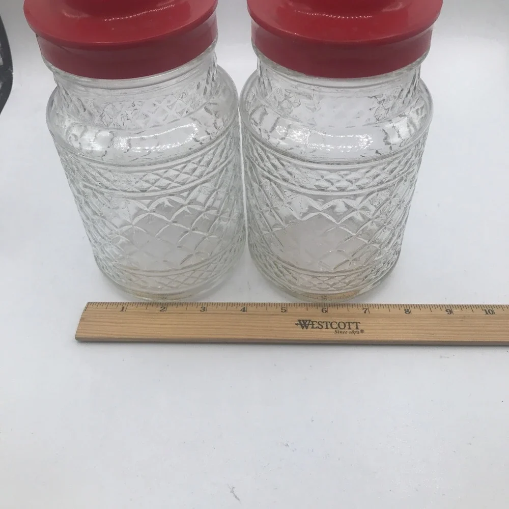 ANCHOR HOCKING GLASS‎ JARS WEXFORD DIAMOND PATTERN RED PLASTIC LID ONE  1 JAR